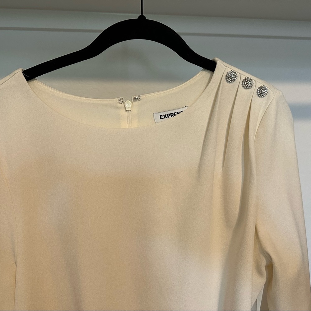 Express Ivory Long Sleeve Mini dress with Shoulder Accents